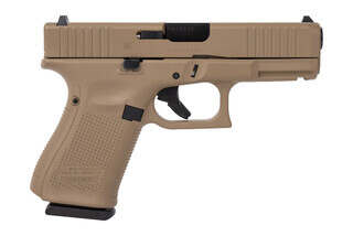 G19 Gen 5 9mm FDE handgun features a 15+1 round capacity features a reversible mag catch